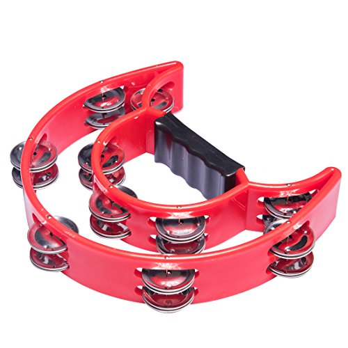 Half Moon Handheld Tambourine - Double Row 20 Pairs Jingles Musical Percussion