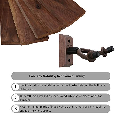 3 Pack Black Walnut Guitar Wall Mount - Premium Hanger for Acoustic, Electric, Bass & Ukulele Guitars