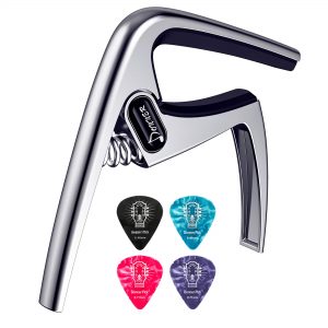 Donner Guitar Capo DC-3 for Acoustic and Electric Guitar Ukulele Banjo Mandolin Silver With Picks