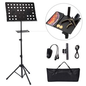Music Stand EXJOY Sheet Stand Collapsible for Orchestra Professional Music Sheet Stand with Clip Holder Light and Carring Bag Portable Light Weight Fit for Instrument Performance