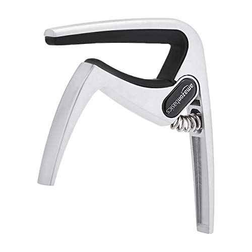 AmazonBasics Zinc Alloy Guitar Capo for Acoustic and Electric Guitar , Silver, 2-Piece