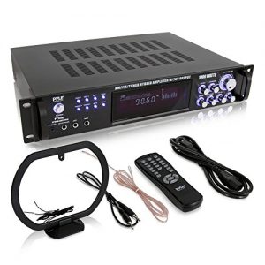 4-Channel Home Audio Power Amplifier - w/ 70V Output - 1000 Watt Rack Mount Stereo Receiver w/ AM FM Tuner, Headphone, Microphone Input for Karaoke, Great for Commercial Entertainment Use - Pyle PT720A
