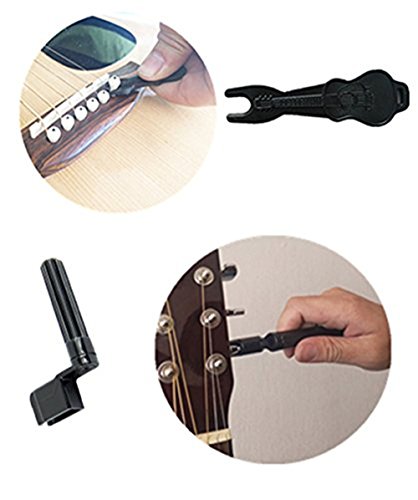 3 Sets Acoustic Guitar Strings Winder Kit with Pin Puller, Plastic Bridge Pins & Picks – DIY Guitar String