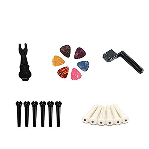 3 Sets Acoustic Guitar Strings Winder Kit with Pin Puller, Plastic Bridge Pins & Picks – DIY Guitar String