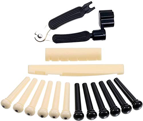 Acoustic Guitar Bridge Pins Saddles Nut Bridge And 3 In 1 Pin Puller Tools,Guitar Saddle Nut And 12 Pack Guitar