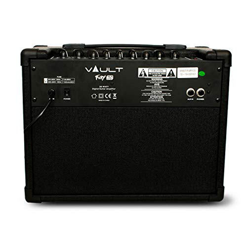 Vault Fury 30 Watt Digital Guitar Combo Amplifier with Effects & 36 Drum Patterns – AUX Input, Headphone Out, 3-Band Equalizer