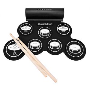 Electronic Drum Set, Portable Electronic Drum Pad - Built-In Speaker (DC Powered) - Digital Roll-Up Touch 7 Labeled Pads and 2 Foot Pedals, Midi Drum Up to 10H Playing Time, Holiday Gift for Kids