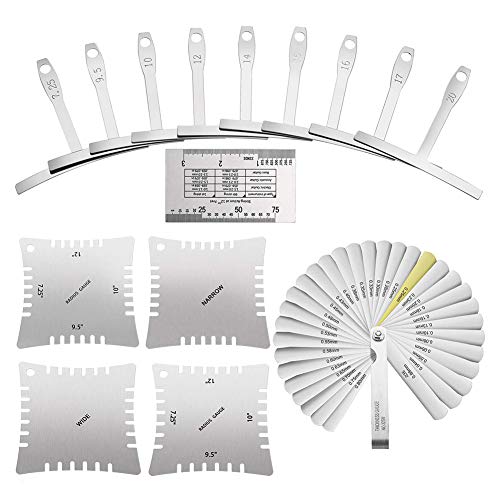 15 Pieces Guitar Luthier Tools Set Including 32 Blades Feeler Gauge,4 Guitar Notched Radius Gauges, 9 Understring Radius Gauge and String Action Ruler Gauge Tool for Guitar and Bass Setup