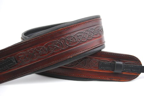 Celtic Brown Leather Padded Banjo Strap - UK Made.