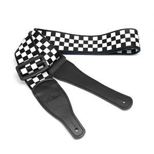 BestSounds Checkered Guitar Strap & Genuine Leather Ends Guitar Shoulder Strap,Suitable For Bass, Electric & Acoustic Guitars (Black and White Checkered)