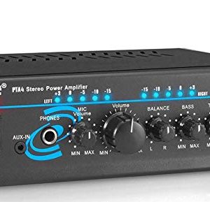 Home Audio Power Amplifier System - 2X120W Mini Dual Channel Mixer Sound Stereo Receiver Box w/ RCA, AUX, Mic Input - For Amplified Speakers, PA, CD Player, Theater, Studio Use - Pyle PTA4
