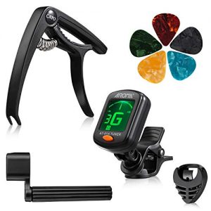 Guitar Accessories Set 9 Pieces Guitar Tool Kit Including Guitar Capo, Tuner, String Winder, Guitar Picks, Guitar Bones Pick Holder for acoustic electric guitar player