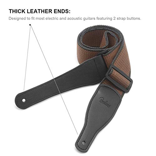 Guitar Strap 100% Soft Cotton and Genuine Leather Ends
