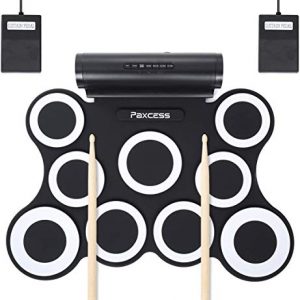 PAXCESS 9 Pads Electronic Drum Set, Electric Drum Set with Headphone Jack, Built in Speaker and Battery, Drum Stick, Foot Pedals, Best Gift for Christmas Holiday Birthday