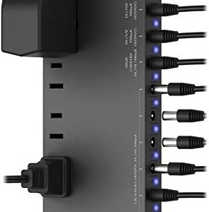 Hiree Guitar Pedal Power Supply Adapter Station Distributor 10 Isolated DC Output for 9V/12V/18V Effect PedalBoard with 4 AC Outlet for Charging Speaker, Musical Instruments