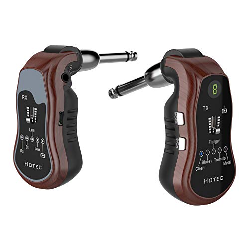Hotec Wireless Guitar System, UHF Rechargeable Digital Guitar Transmitter Receiver with 5 Built-in Effects