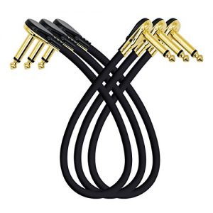 Flat Low Profile Guitar Patch Cable 12 inch HONEST KIN Right Angle Guitar Patch Cables 1/4 Inch Golden for Guitar Effects Pedal (12 inch Patch Cable 3pack)