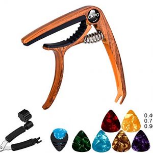 Guitar Capo for Acoustic and Electric Guitars Quick Change Grain Clamp Dark Wood （gift：Guitar Pick & String Winder ）