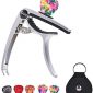 HUNDUN Guitar Capo Metal Capo for Acoustic and Electric Guitars ，Ukulele，Mandolin，Banjo, Classical Guitar Accessories (with Pick Holder and 5Picks) (Silver)