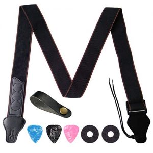 Guitar Strap 100% Soft Cotton with Neck Strap Button, 1 Pair Strap Locks and 3 Guitar Picks, For Bass Electric & Acoustic Guitars (Black)