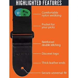 Protec Guitar Strap with Leather Ends and Pick Pocket - Image 2
