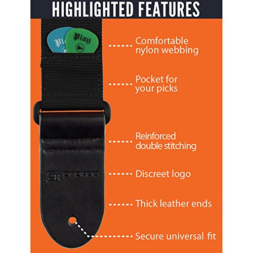 Protec Guitar Strap with Leather Ends and Pick Pocket