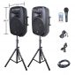 PRORECK PARTY 15 Portable 15-Inch 2000 Watt 2-Way Powered PA Speaker System Combo Set with Bluetooth/USB/SD Card Reader/FM Radio/Remote Control/LED Light