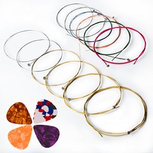 Acoustic Guitar Strings, Kinbom 2 Sets of 6 Medium Guitar Strings, 1 Gold and Silver Pack with 1 Color mixture Pack (Gift: 4 Picks)