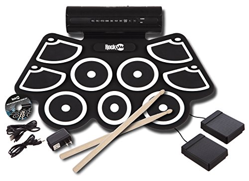 RockJam Portable MIDI Electronic Roll Up Drum Kit with Built in Speakers, Power Supply, Foot Pedals and Drumsticks