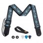 Guitar Strap, Tifanso Jacquard Weave Guitar Strap with Genuine Leather Ends - Soft Adjustable Acoustic Guitar Strap for Electric Bass, Come With Strap Button, 1 Pair Strap Locks and 3 Guitar Picks