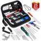 MIFOGE 25Pcs Guitar Repairing Tools Kit Setup Kit with Carry Bag for Acoustic Electric guitar Ukulele Bass Banjo Maintenance Tool with Ruler Gauge Measuring Tool Hex Wrench Files Fingerboard Guard