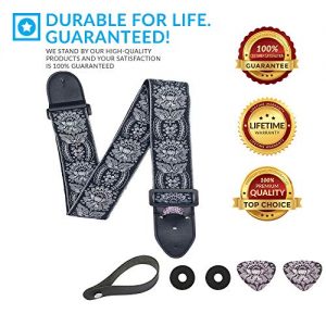Guitar Strap Royal Black Silver Vintage Woven W/FREE BONUS - Image 4