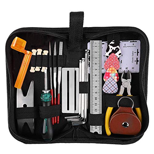 Medeer 26PCS Guitar Repair Tool Kit Wire Plier,String Organizer,Fingerboard Protector,Hex Wrenches,Files,String Ruler Action Ruler,Spanner Wrench,Bridge Pins for Guitar Ukulele Bass Mandolin Banjo