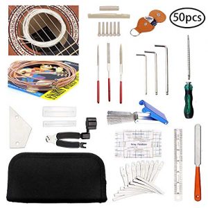 50 Pcs Guitar Tool Repair Setup Kit Maintenance String Winder Accessories Cleaning Care Ruler Action Radius Gauge Measuring Files Luthier Fret Rocker Leveling Tools for Acoustic Ukulele Bass Mandolin