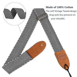 Guitar Strap Vintage Tweed 100% Cotton and Genuine Leather - Image 3