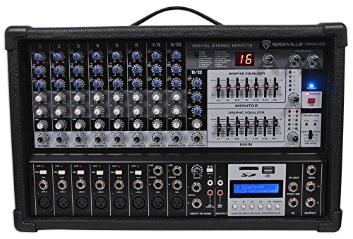 Rockville RPM109 12 Channel 4800w Powered Mixer, 7 Band EQ, Effects, USB, 48V