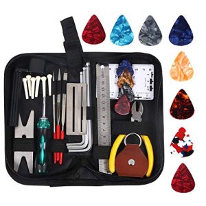 (34PCS) Guitar Repairing Maintenance Cleaning Tools Kit - Bridge Pins String Organizer, Fingerboard Protector, Files, Hex Wrenches, String Ruler Action Ruler, Spanner Wrench, Guitar Wire Plier