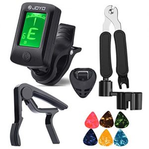 MOREYES Guitar Capo Tuner Clip On Guitar Bass Violin Ukulele Chromatic with Guitar String Winder Clipper Picks Holder (black)