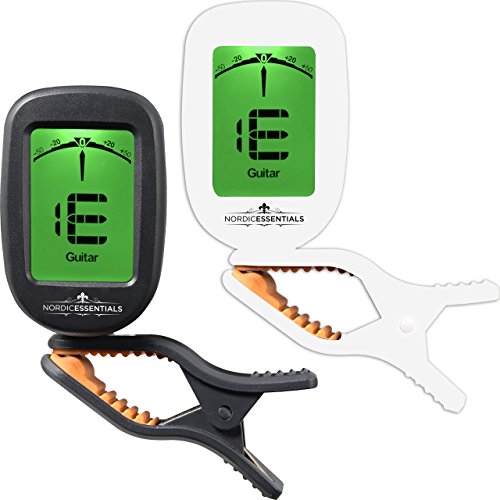 Guitar Tuner (2 Pack) for Acoustic Guitars, Violin, Ukulele (Uke), Bass, Mandolin, Banjo - (Black + White) - Premium Accessories by Nordic Essentials™