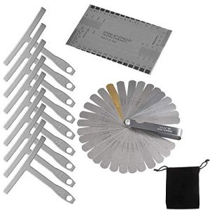 TIMESETL 32 Blades Steel Feeler Gauge Dual Marked Metric and Imperial Gap Measuring Tool + 9 Understring Radius Gauge Luthier Tools + String Action Ruler Gauge Measuring Tool for Guitar and Bass Setup