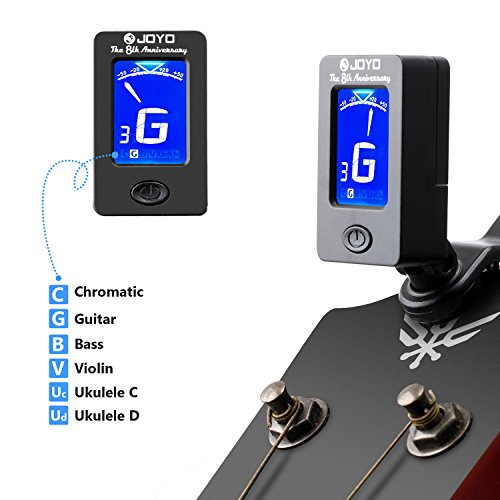 Clip-On Digital Guitar Tuner with LCD Display – Accurate Tuning for Guitar, Bass, Ukulele & Violin (Includes Capo & 3 Picks)