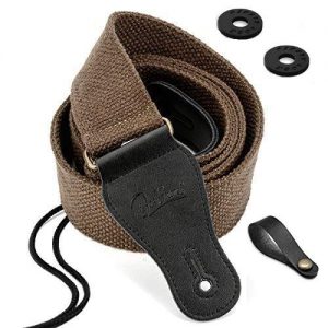 BestSounds Guitar Strap 100% Soft Cotton Genuine Leather Ends Strap for Acoustic Guitar, Electric Guitar, Bass & Mandolins (Coffee)