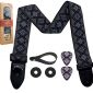 Guitar Strap Regal Black Vintage Woven W/FREE BONUS- 2 Picks + Strap Locks + Strap Button. For Bass, Electric & Acoustic Guitars. an Awesome Gift for Men & Women Guitarists