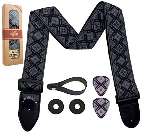 Guitar Strap Regal Black Vintage Woven W/FREE BONUS- 2 Picks + Strap Locks + Strap Button. For Bass, Electric & Acoustic Guitars. an Awesome Gift for Men & Women Guitarists