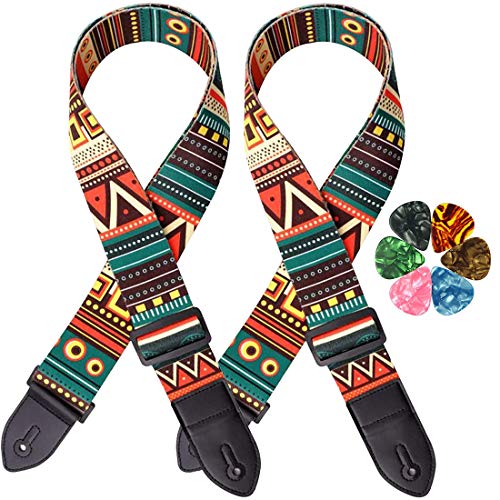 8 Pack Guitar Strap, Includes 2 Guitar Straps and 6 Guitar Pick,Guitar Accessories Electric Adjustable Soft Guitar Strap with Premium Leather Ends, Suitable for Bass, Electric and Acoustic Guitars