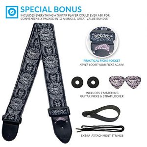 Guitar Strap Royal Black Silver Vintage Woven W/FREE BONUS - Image 3