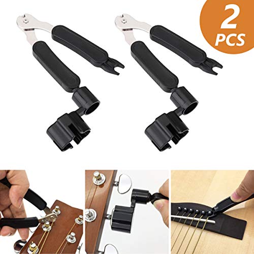 Techson Guitar String Winder 2 Pack, 3 in 1 String Winder, Cutter, Peg Puller Tool Set, Functional Repair Multi Tool for Guitar, Ukulele, Mandolin or Banjo (Black)