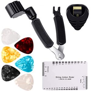 9 Pieces Guitar Accessories Kit Including 3 in 1 String Winder, String Action Ruler, Guitar Picks, Plectrum Holder