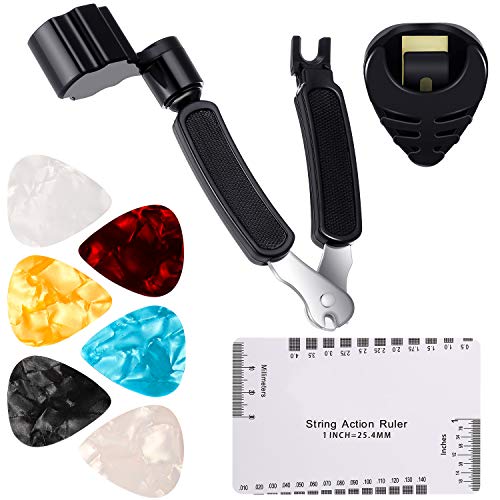 9 Pieces Guitar Accessories Kit Including 3 in 1 String Winder, String Action Ruler, Guitar Picks, Plectrum Holder