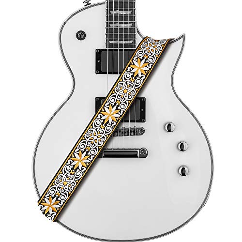 Amumu Hootenanny Embroidery Guitar Strap Yellow Cotton for Acoustic